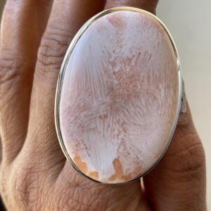 Handmade Scolecite Sterling Silver Ring: Oval Gemstone Boho Statement Handmade Scolecite Sterling Silver Ring: Oval Gemstone Boho Statement