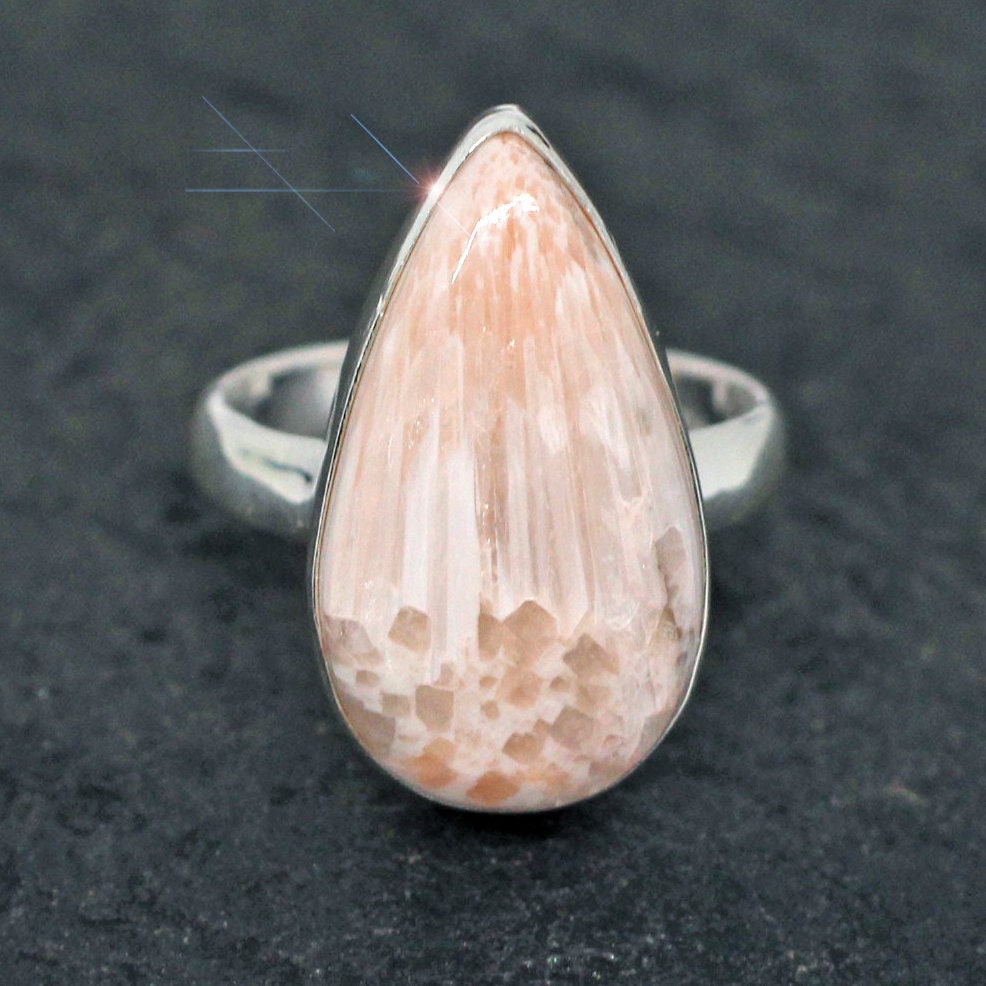 Peaches & Cream - Peach Scolecite Gemstone Sterling Silver Ring Size 6 Peaches & Cream - Peach Scolecite Gemstone Sterling Silver Ring Size 6