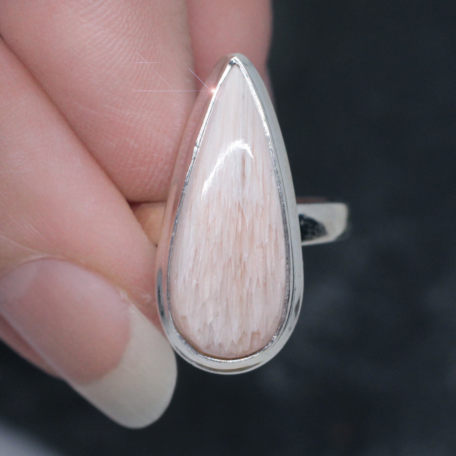 Peaches & Cream - Peach Scolecite Gemstone Sterling Silver Ring Size 7.5 Peaches & Cream - Peach Scolecite Gemstone Sterling Silver Ring Size 7.5