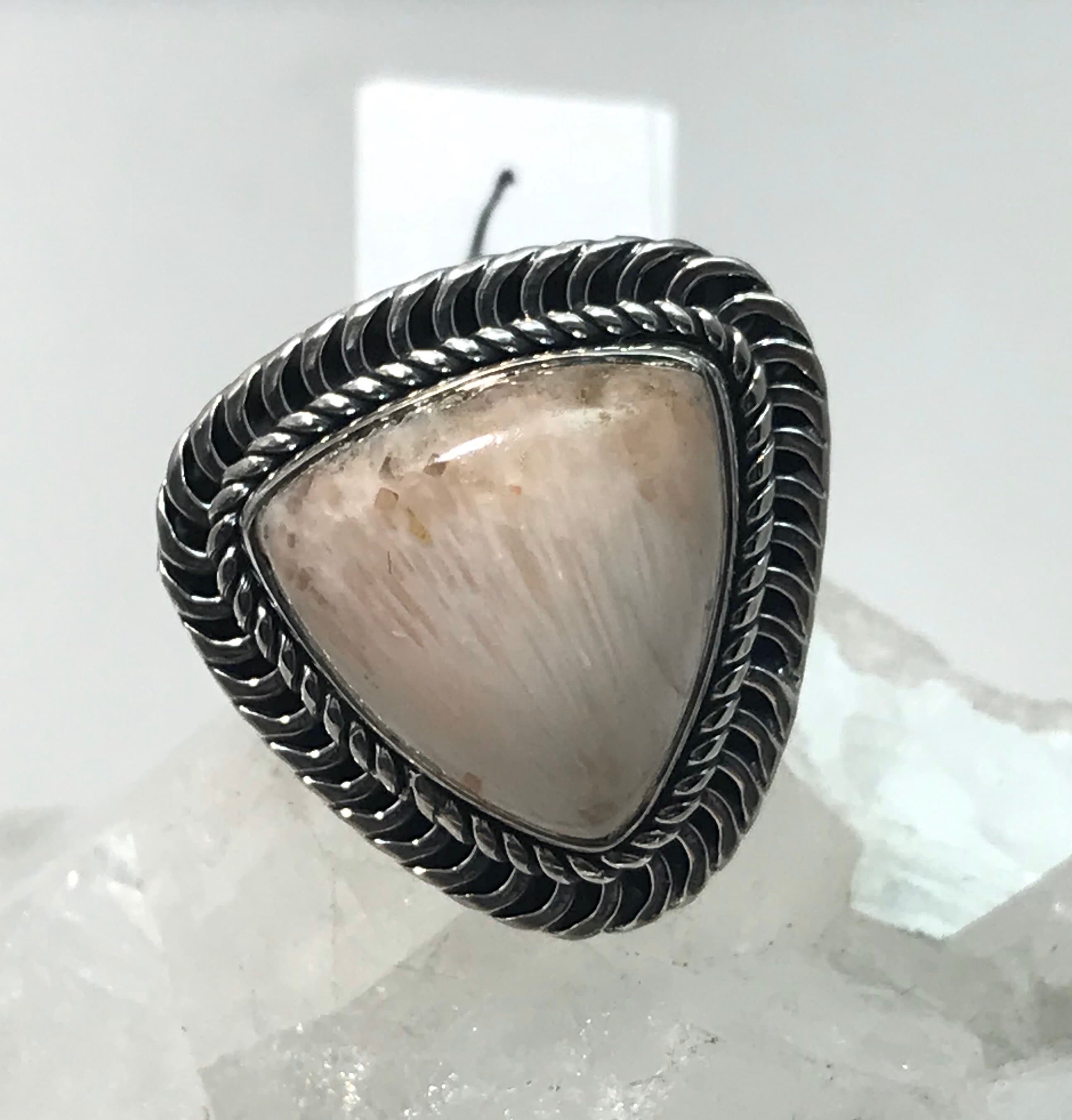 Unique Orange Scolecite Ring, Size 6