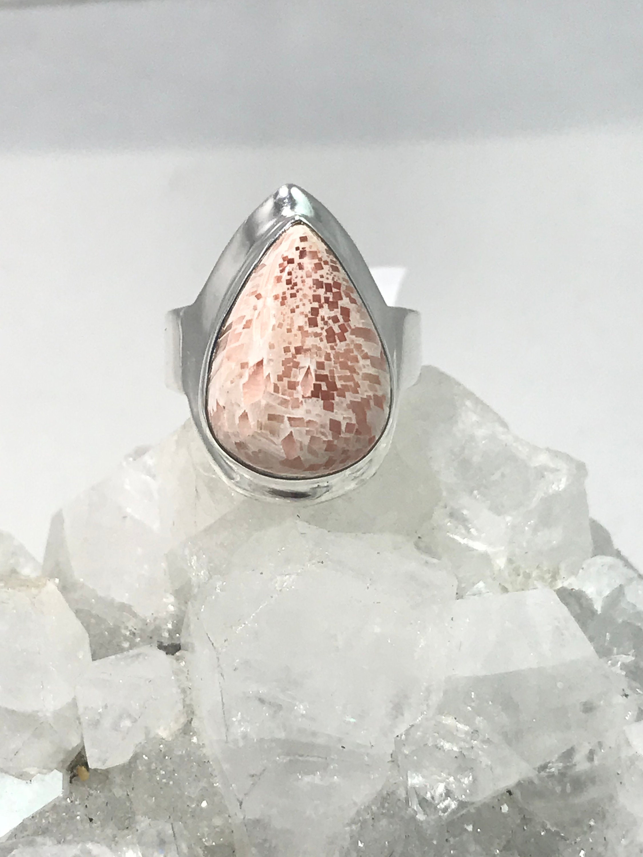 Unique Orange Scolecite Ring, Size 8