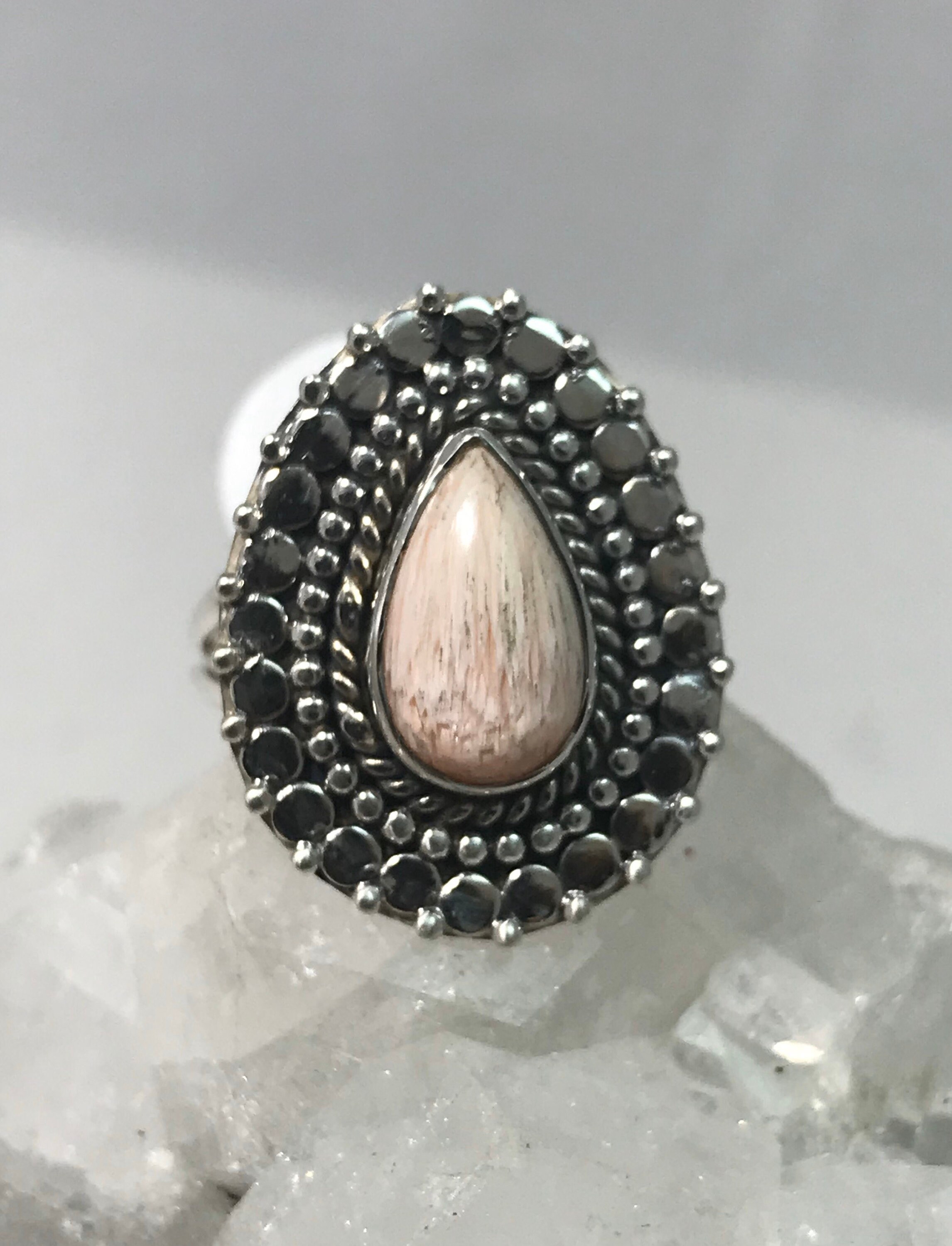 Unique Orange Scolecite Ring, Size 7 1/2
