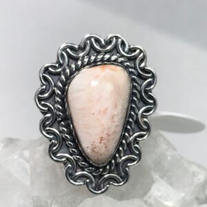 Unique Orange Scolecite Ring, Size 7