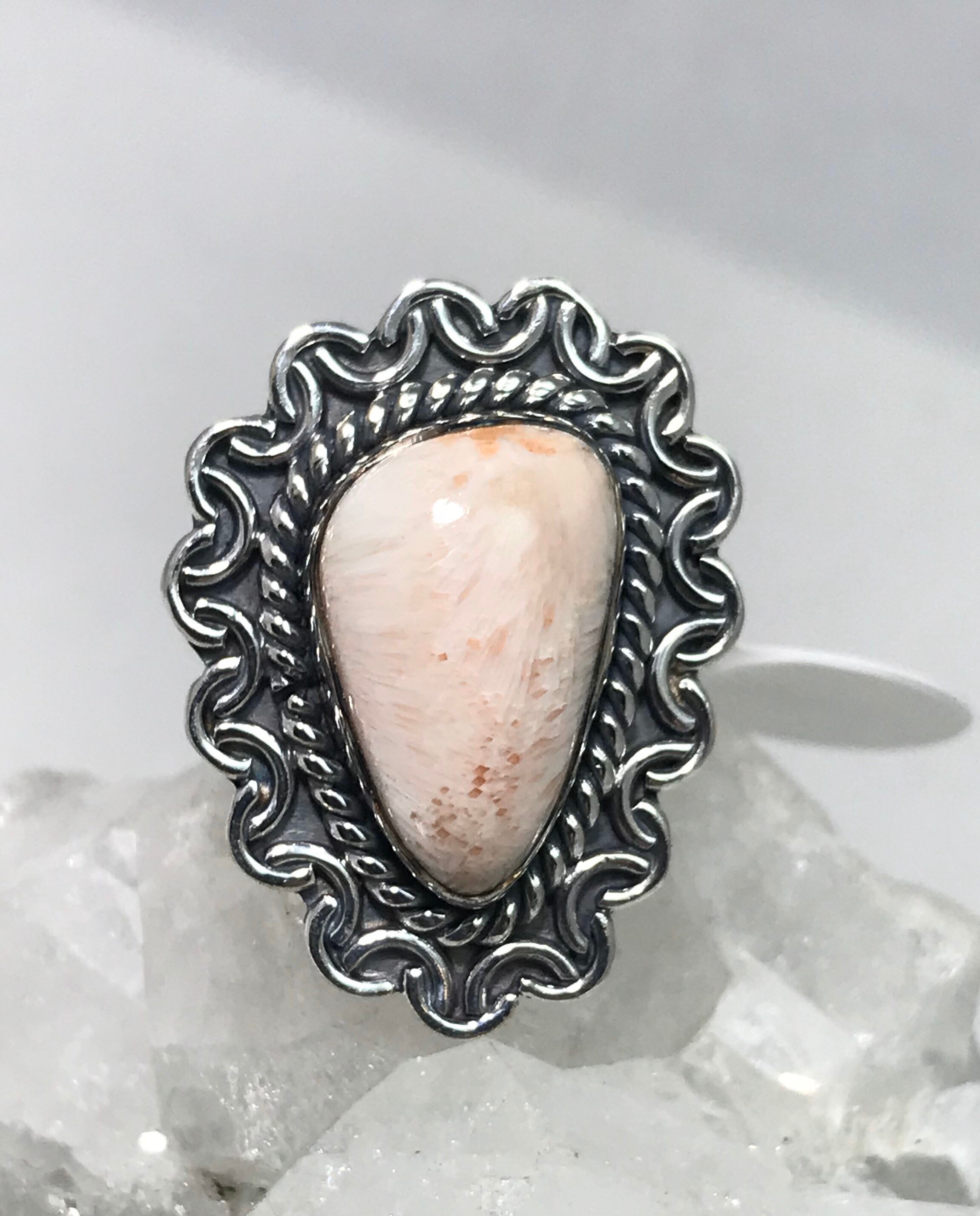 Unique Orange Scolecite Ring, Size 7