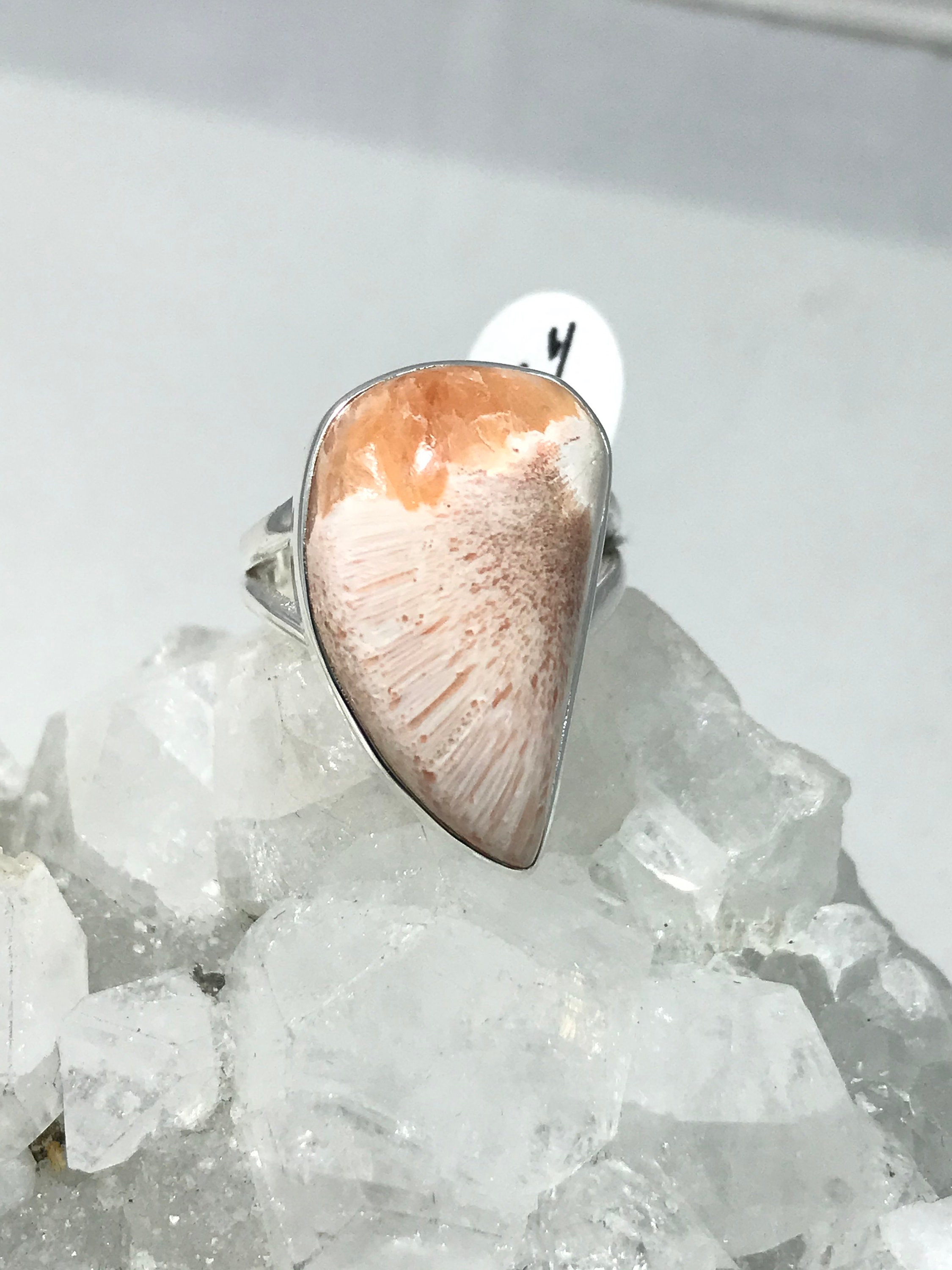 Unique Orange Scolecite Ring, Size 7 1/2