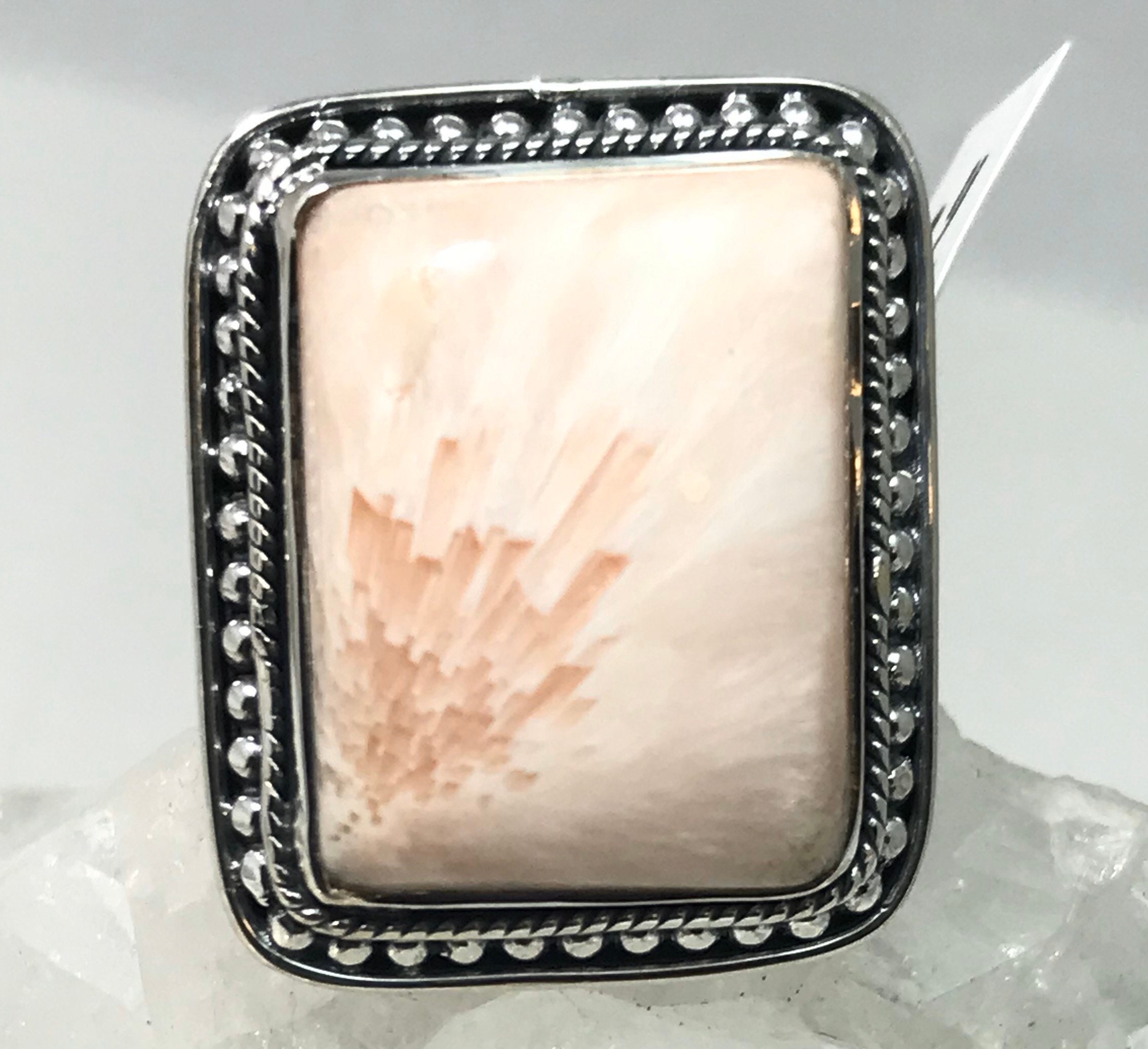Unique Orange Scolecite Ring, Size 7 1/2