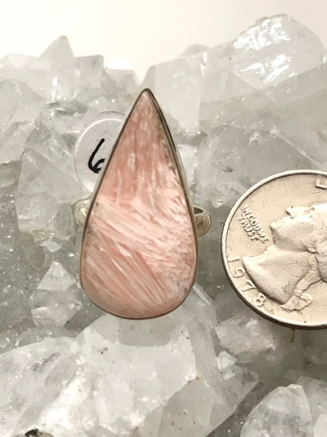 Unique Orange Scolecite Ring, Size 6 1/2