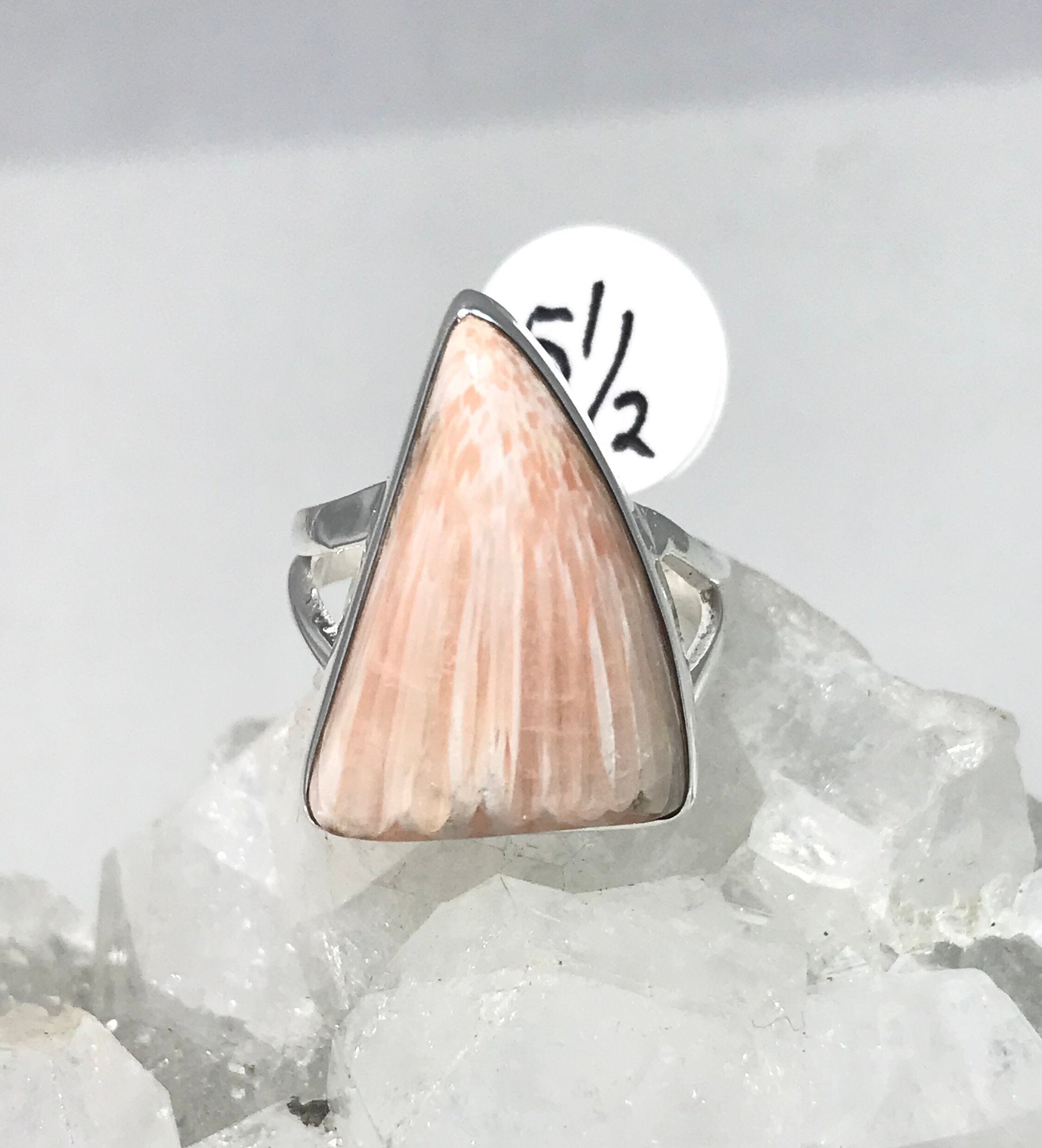 Unique Orange Scolecite Ring, Size 5 1/2