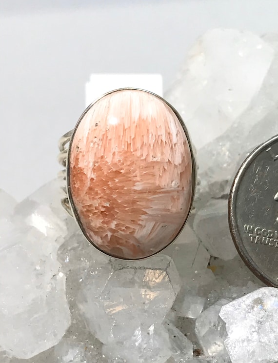 Unique Orange Scolecite Ring, Size 6
