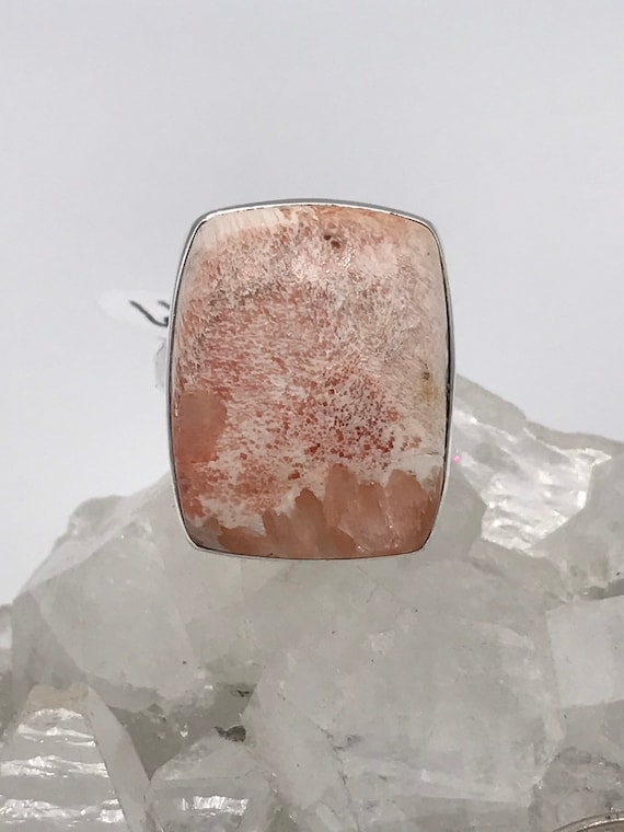 Unique Orange Scolecite Ring, Size 6 1/2