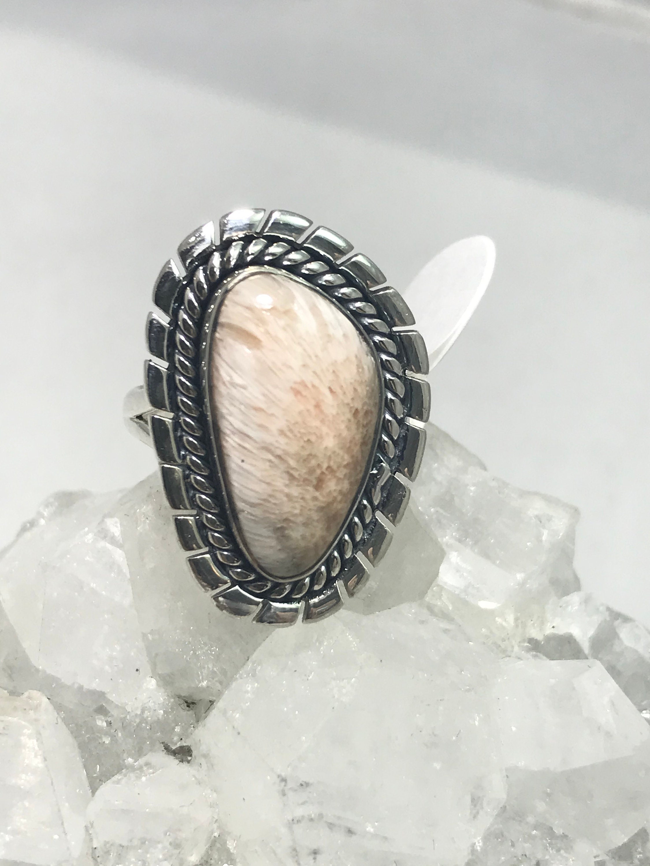 Unique Orange Scolecite Ring, Size 8