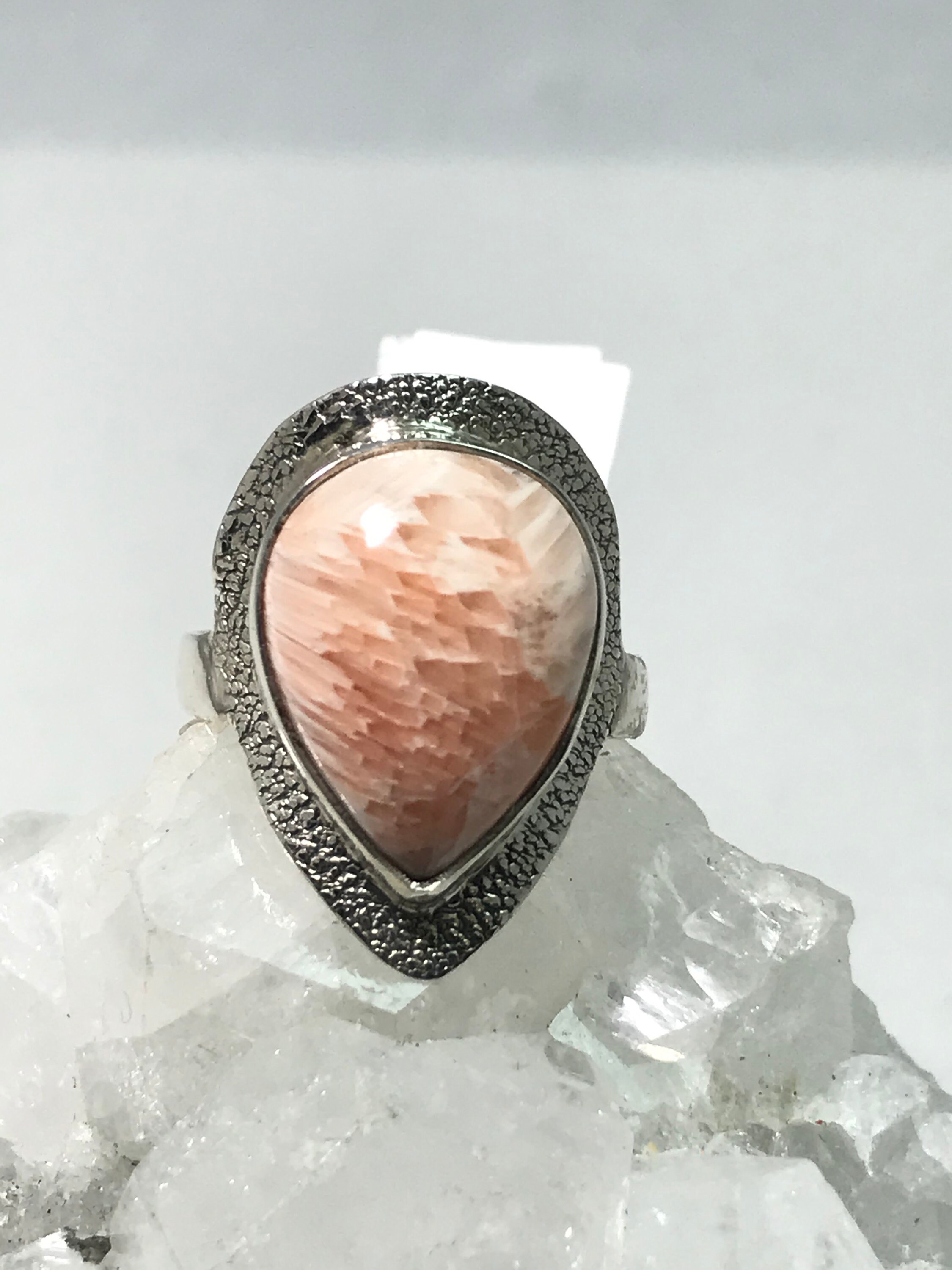 Unique Orange Scolecite Ring, Size 8