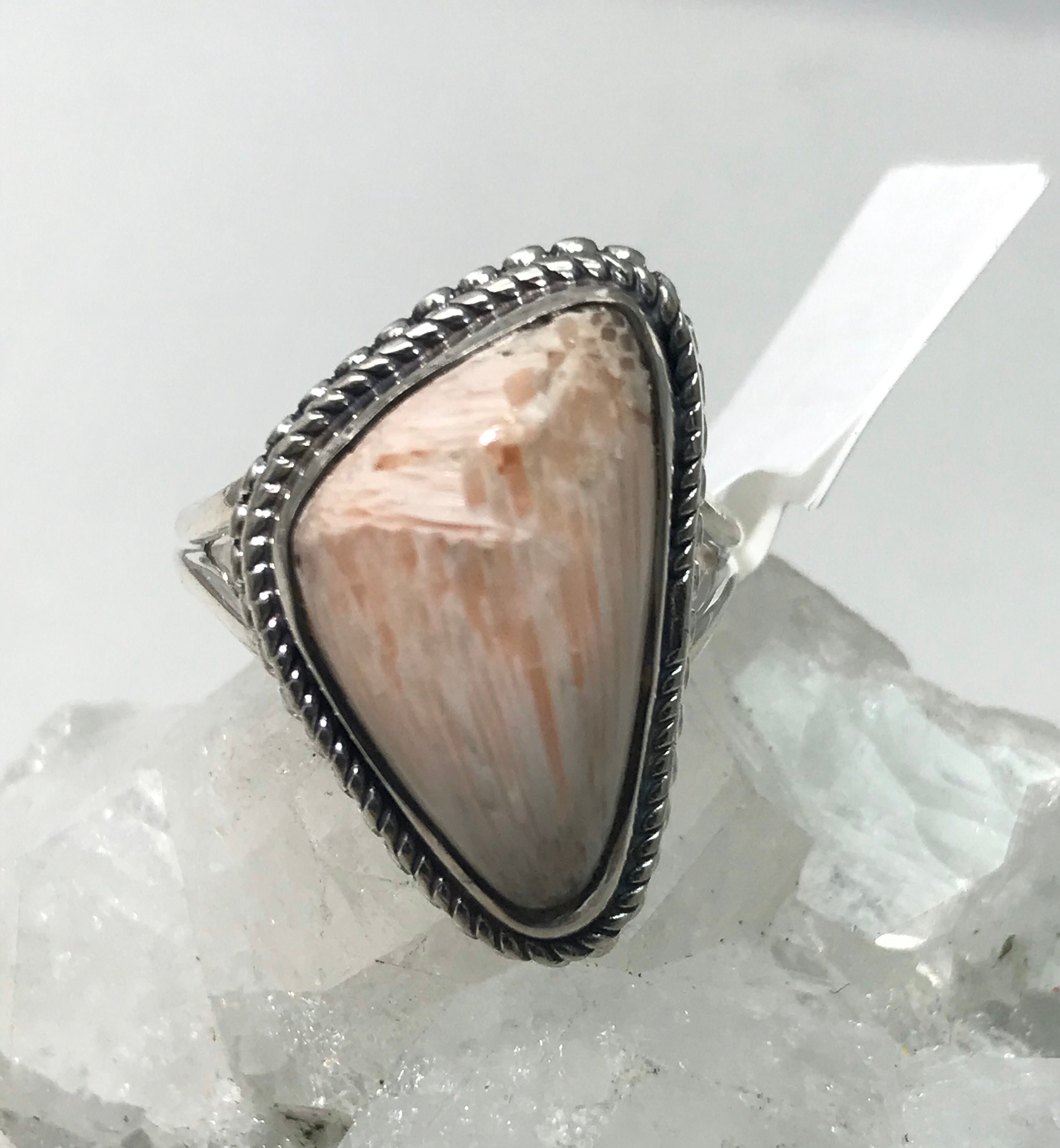 Unique Orange Scolecite Ring, Size 7