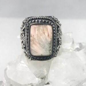 Unique Orange Scolecite Ring, Size 7 1/2