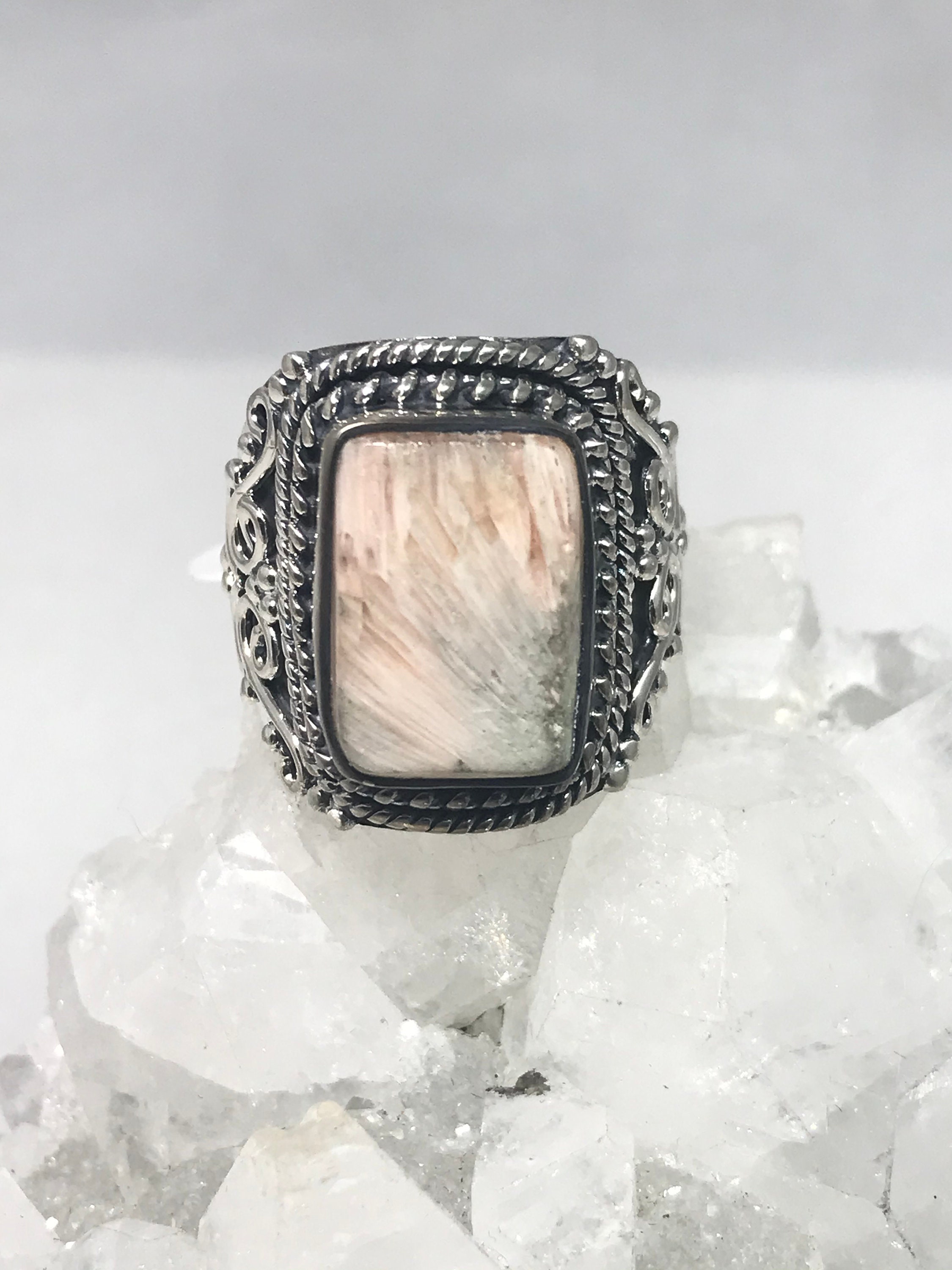 Unique Orange Scolecite Ring, Size 7 1/2