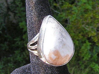 Scolecite Ring, Unusual Gemstone Ring, Size 9, Sterling Silver, Manifestation Stone
