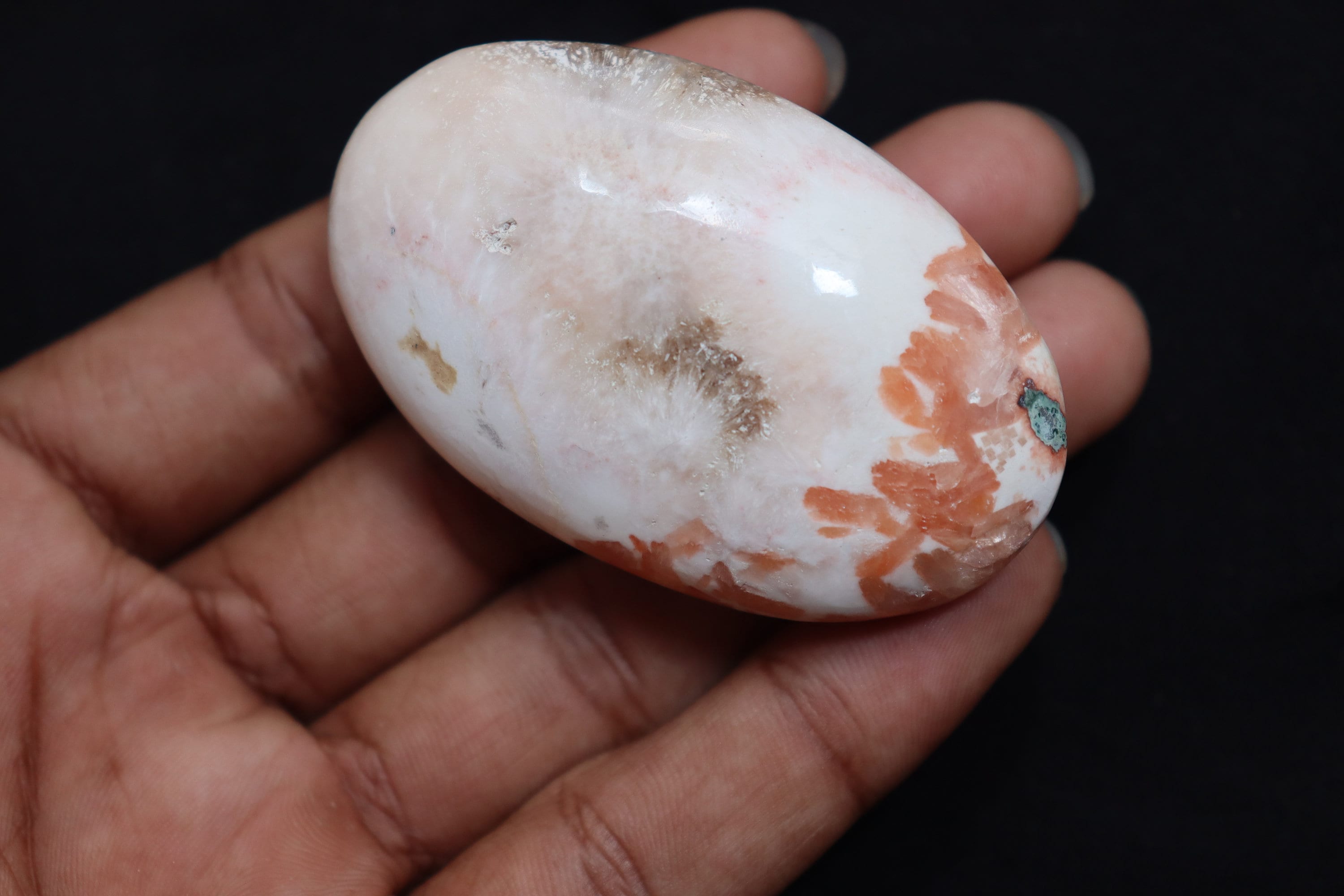 Natural Pink Scolecite Palmstone, Pink Scolecite Palmstone Stone, Pink Scolecite Jewelry, Natural Pink Scolecite Palmstone Healing Crystal