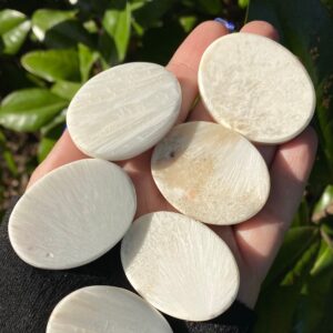 Scolecite, Scolecite Palm Stone, Qty. 1 Flat Palm Stone Scolecite, Scolecite Palm Stone, Qty. 1 Flat Palm Stone