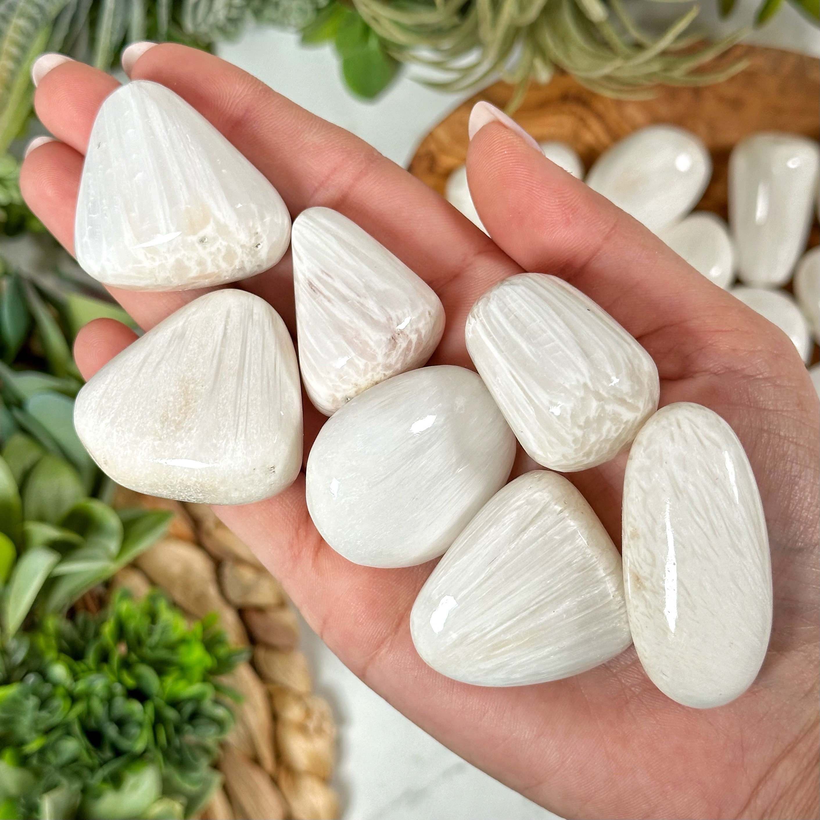 Scolecite Tumble | S, L | - No. 439 (polished White Crystal Pocket Stone, Crown Chakra, Balance) Scolecite Tumble | S, L | - No. 439 (polished White Crystal Pocket Stone, Crown Chakra, Balance)