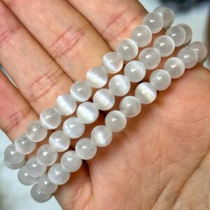 Selenite Bracelet | 6-8mm | - No. 704 (polished White Clear Crystal Jewelry, Crown Chakra, Intuition) Selenite Bracelet | 6-8mm | - No. 704 (polished White Clear Crystal Jewelry, Crown Chakra, Intuition)