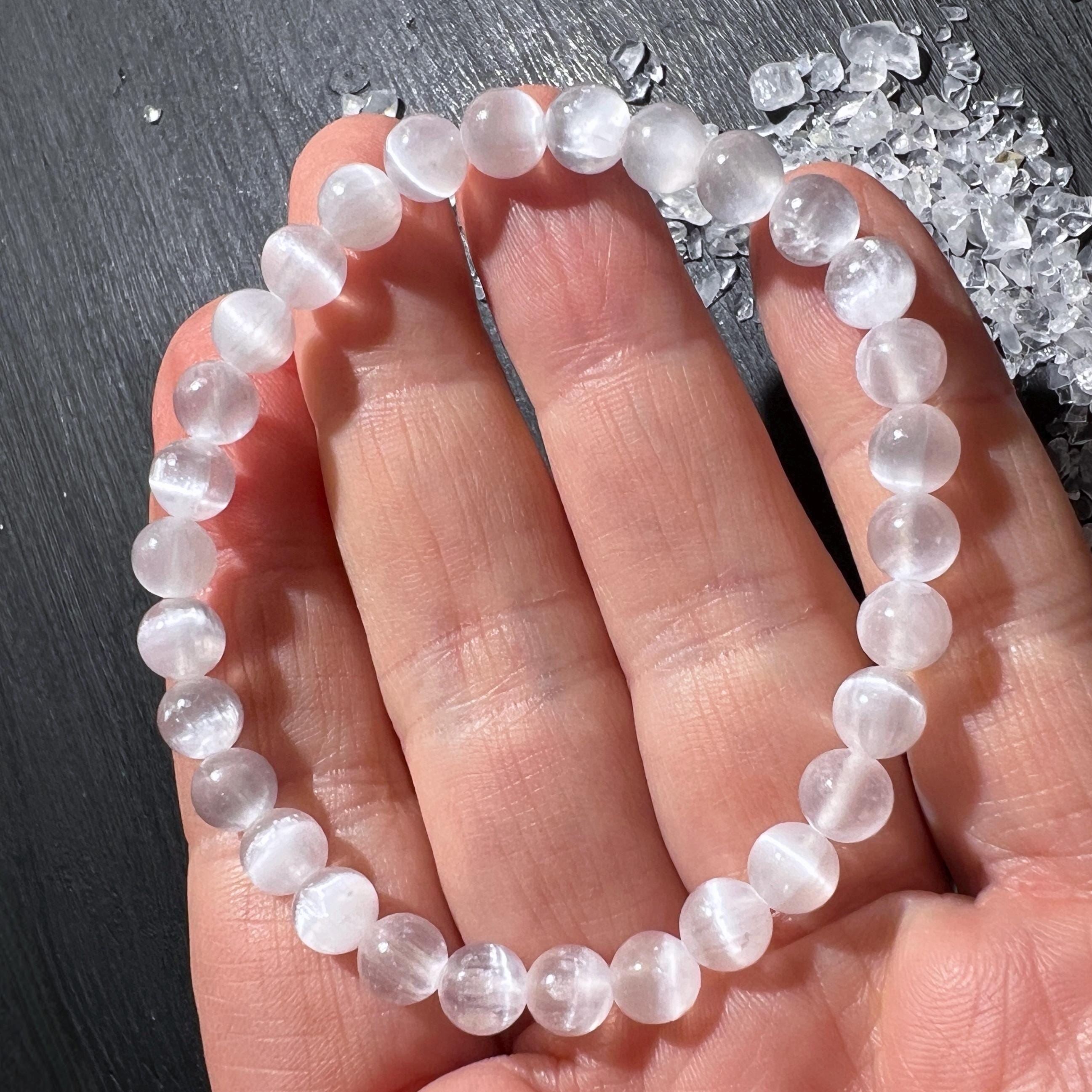 Selenite Bracelet 6mm Aaa Quality Shimmering White Selenite Beads