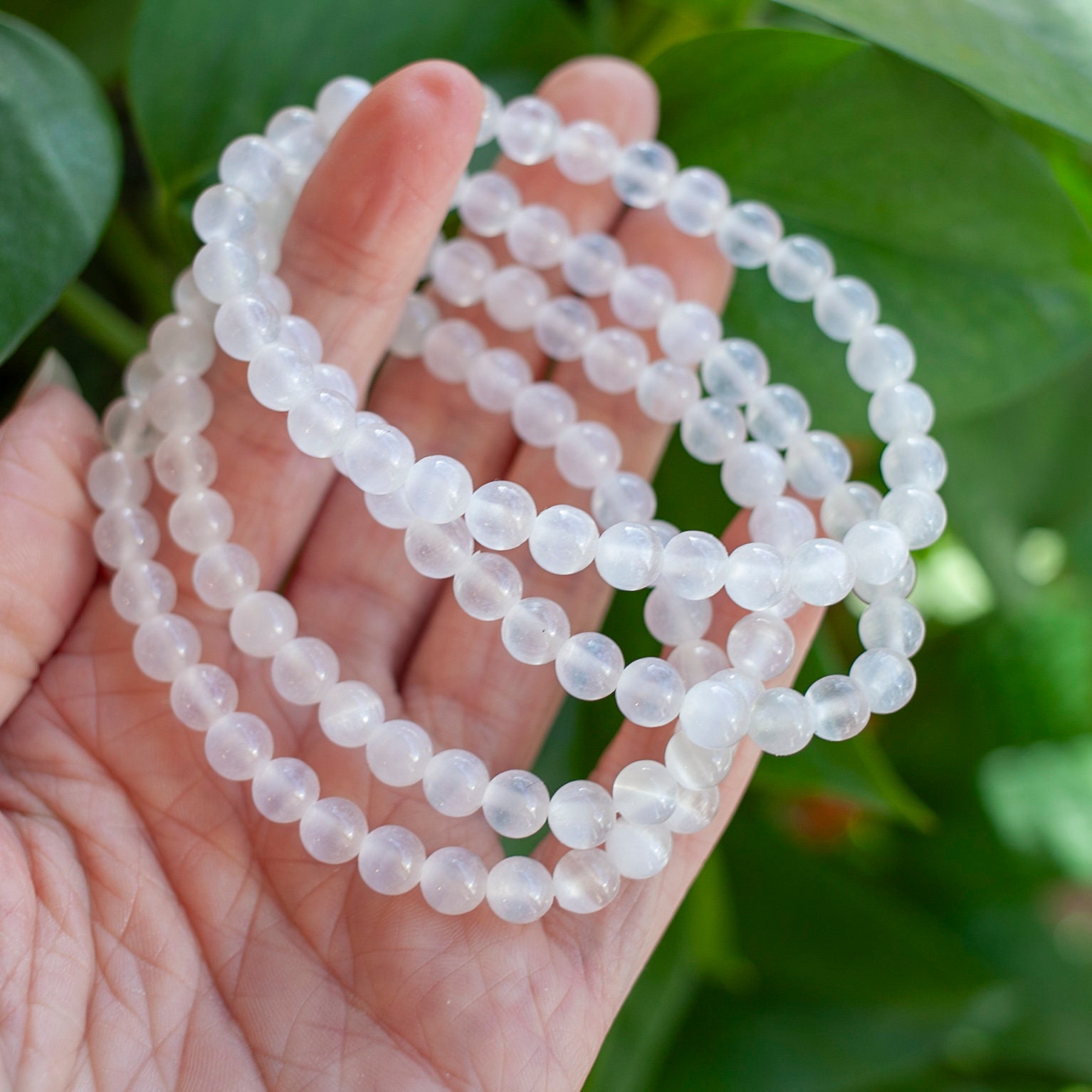 Selenite Bracelet, 6mm Selenite Bead Bracelet, Natural Selenite, Satin Spar, Energy Clearing Selenite Bracelet, 6mm Selenite Bead Bracelet, Natural Selenite, Satin Spar, Energy Clearing
