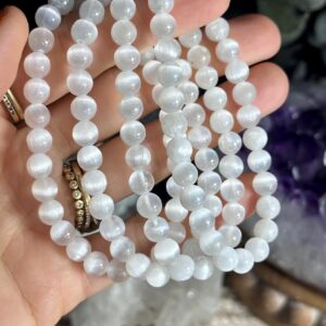 6mm Selenite Satin Spar Beaded Bracelet, Bead Bracelet