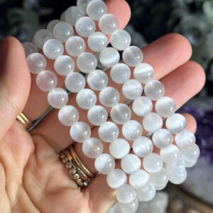 8mm Selenite Satin Spar Beaded Bracelet, Bead Bracelet