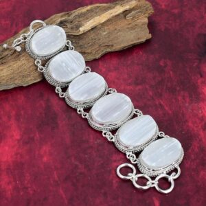 Selenite Bracelet, 925 Sterling Silver Bracelet, Adjustable Chain Bracelet, Gemstone Bracelet, Handmade Jewelry, Birthday Gifts
