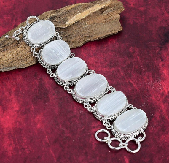 Selenite Bracelet, 925 Sterling Silver Bracelet, Adjustable Chain Bracelet, Gemstone Bracelet, Handmade Jewelry, Birthday Gifts Selenite Bracelet, 925 Sterling Silver Bracelet, Adjustable Chain Bracelet, Gemstone Bracelet, Handmade Jewelry, Birthday Gifts