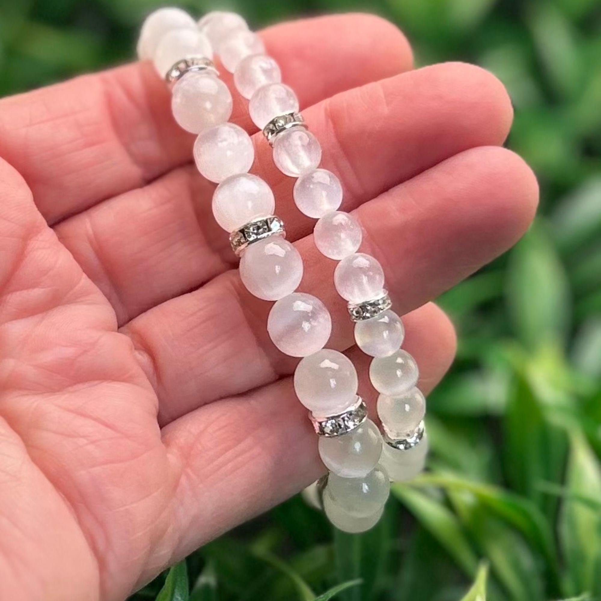 Aaa Selenite Bracelet 6mm Or 8mm, High Quality Gemstone Healing Jewelry, Crown Chakra Crystals, Gifts For Her Aaa Selenite Bracelet 6mm Or 8mm, High Quality Gemstone Healing Jewelry, Crown Chakra Crystals, Gifts For Her