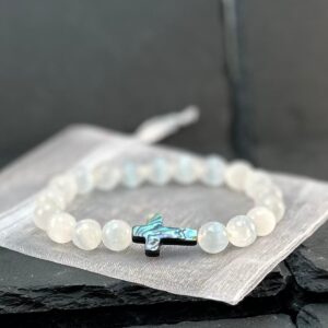 Selenite Bead Bracelet with Abalone Shell Cross Handmade Crystal Bracelet Spiritual Healing Jewelry Gift for Her Energy Cleansing Bracelet