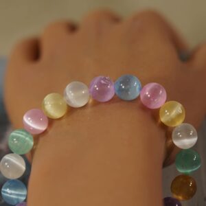 Selenite Bracelet • Cat Eye Sheen Selenite Stretch Bracelet • 10mm • 12mm • Multi-color Selenite • Aaaaa • 5a • Positive Energy• B1005