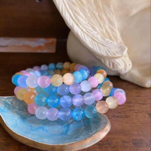 Colorful Selenite Bracelet, Candy Selenite, Crown Chakra Healing Crystal Jewelry, Intuitively Chosen