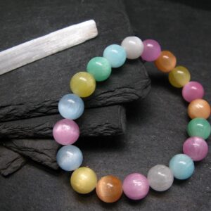 Selenite Colorful Genuine Bracelet ~ 7 Inches ~ 10mm Round Beads