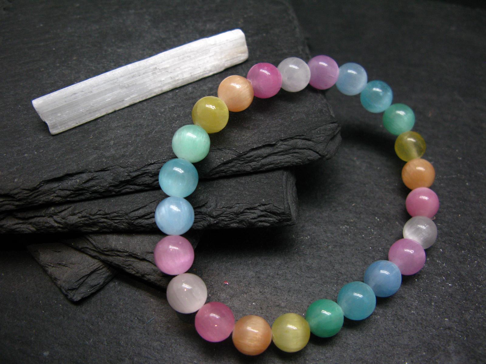 Selenite Colorful Genuine Bracelet ~ 7 Inches ~ 8mm Round Beads