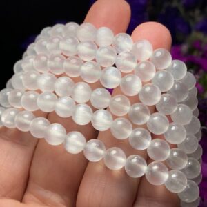 Selenite Crystal Bracelet, Gemstone Beaded Bracelet (6-8mm)
