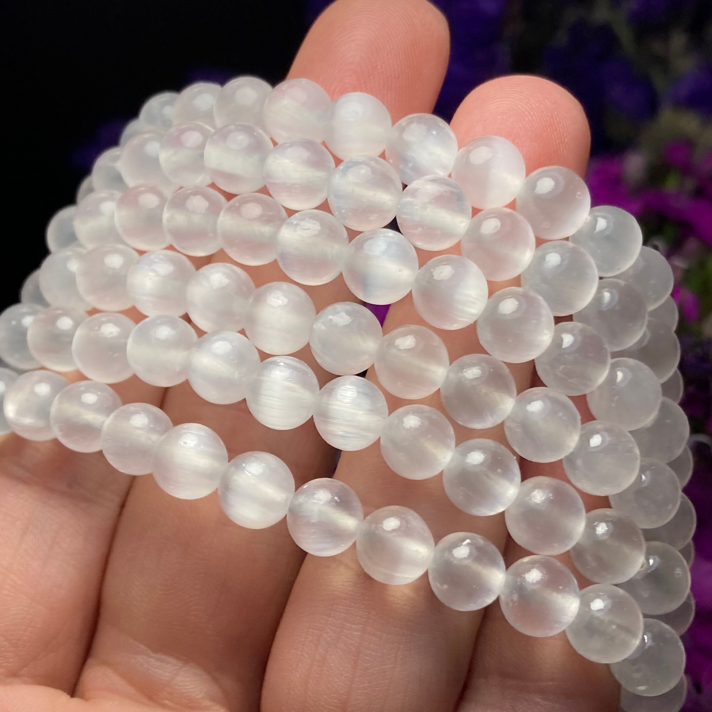 Selenite Crystal Bracelet, Gemstone Beaded Bracelet (6-8mm) Selenite Crystal Bracelet, Gemstone Beaded Bracelet (6-8mm)