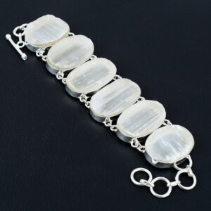 Selenite Druzy 925 Sterling Silver Bracelet - Adjustable Gemstone Jewelry
