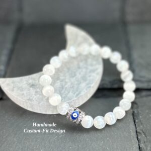 Selenite Evil Eye Bracelet: High Vibration Crystal Healing Jewelry