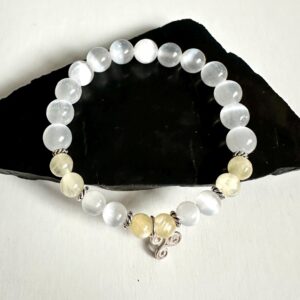 Selenite Gemstone Beaded Stretch Bracelet, Handmade Gemstone Everyday Jewelry