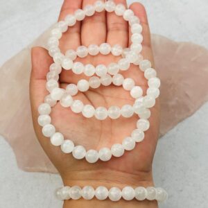 Selenite Gemstone Crystal Stretch Bracelets 8mm Beads- (1brownshelf-120)