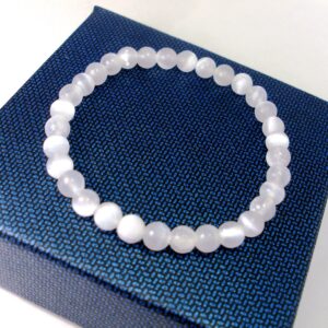 Genuine Selenite 6mm Bracelet, Natural Gemstone Bracelet,  Men Women Bracelet, Beaded Braceletq Gift for Her / Him +Gift Bag