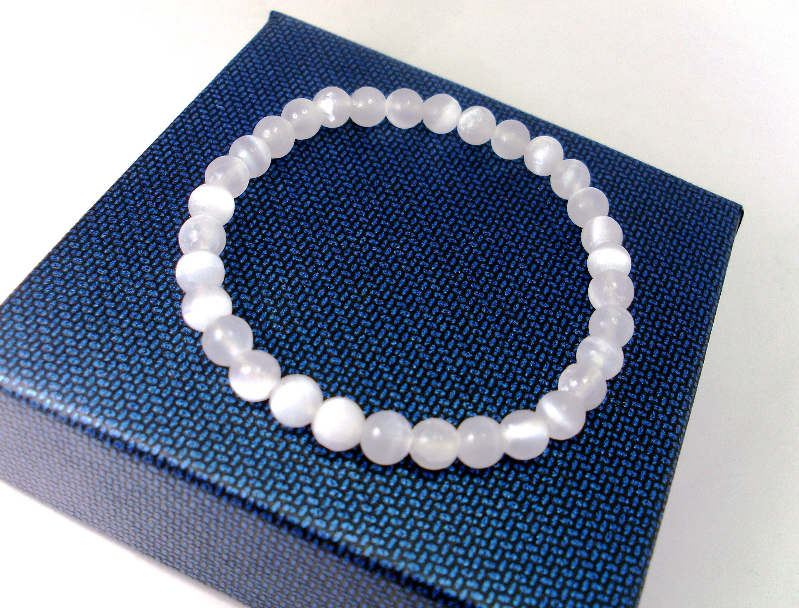 Genuine Selenite 6mm Bracelet, Natural Gemstone Bracelet,  Men Women Bracelet, Beaded Braceletq Gift For Her / Him +gift Bag