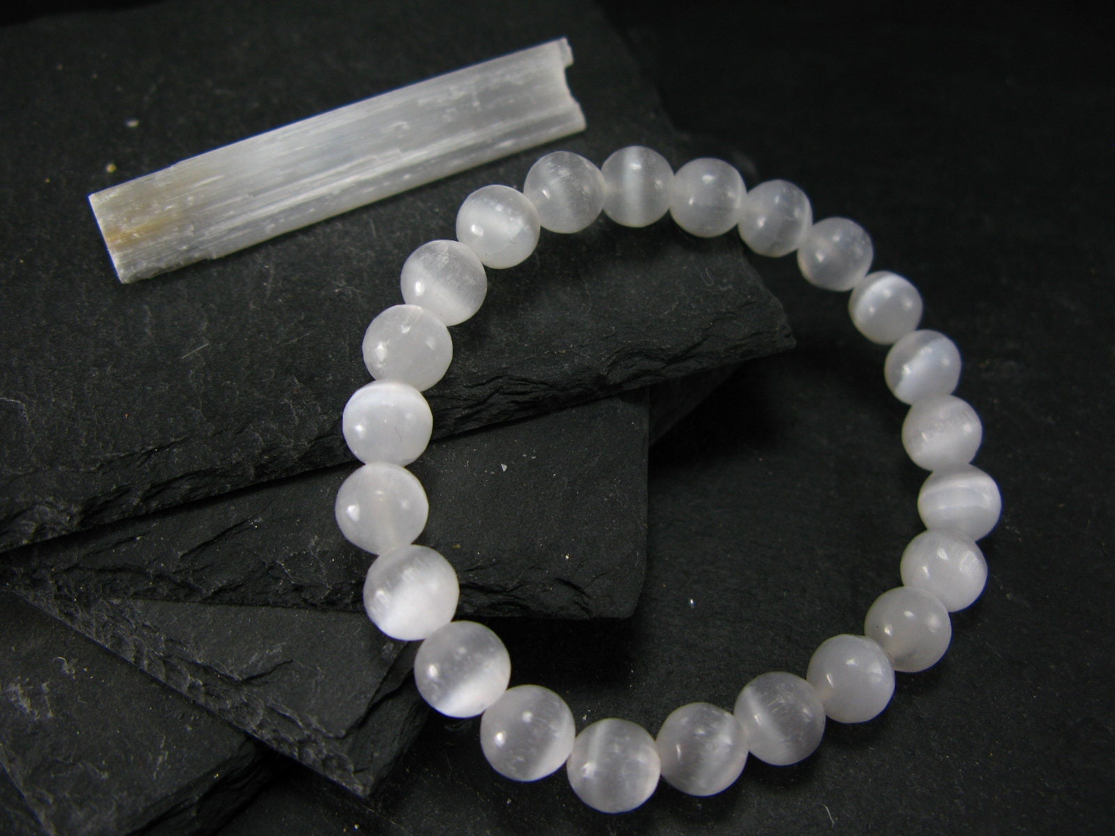 Selenite Genuine Bracelet ~ 7 Inches ~ 8mm Round Beads