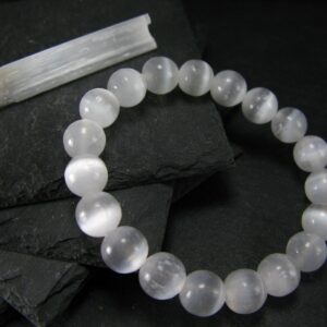 Selenite Genuine Bracelet ~ 7 Inches ~ 10mm Round Beads