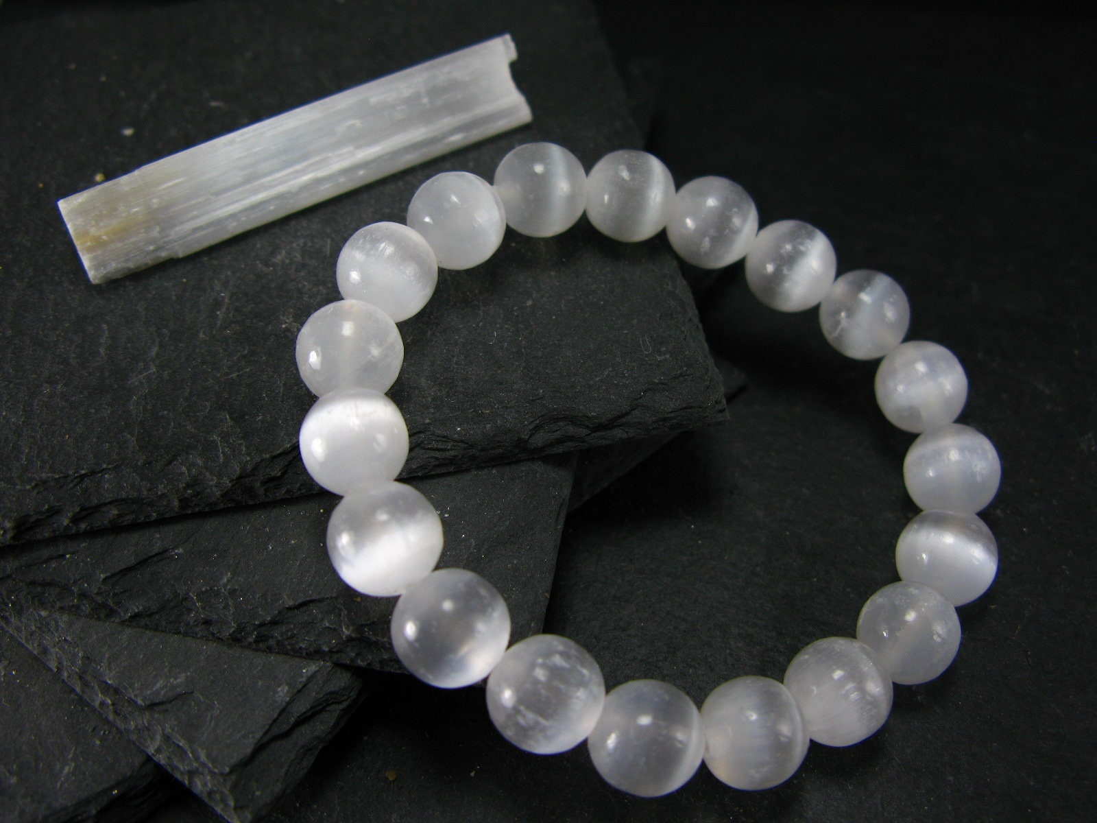 Selenite Genuine Bracelet ~ 7 Inches  ~ 10mm Round Beads