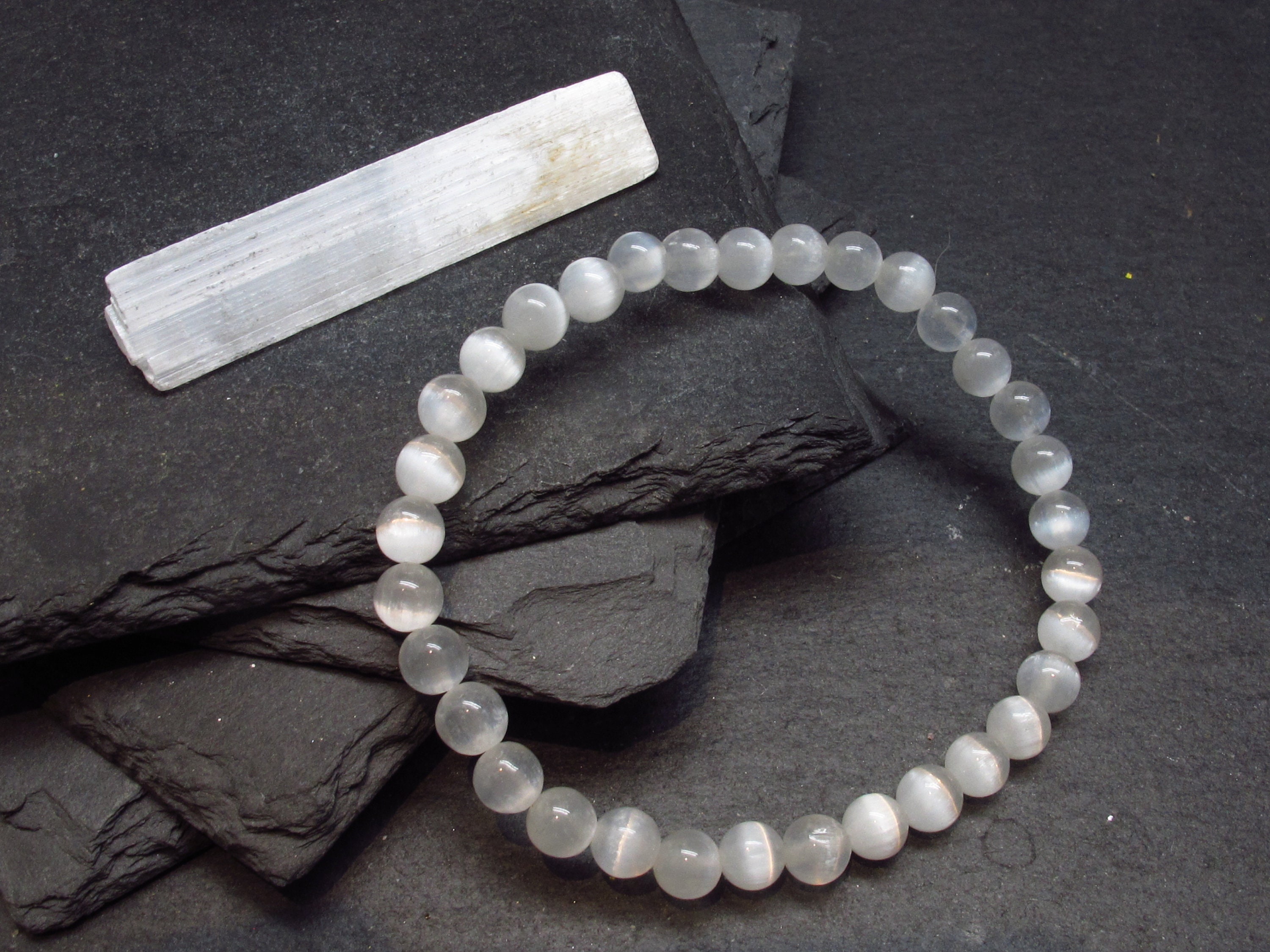 Selenite Genuine Bracelet ~ 7 Inches ~ 6mm Round Beads