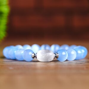 Genuine Aaa While And Blue Selenite Stretch Bracelet