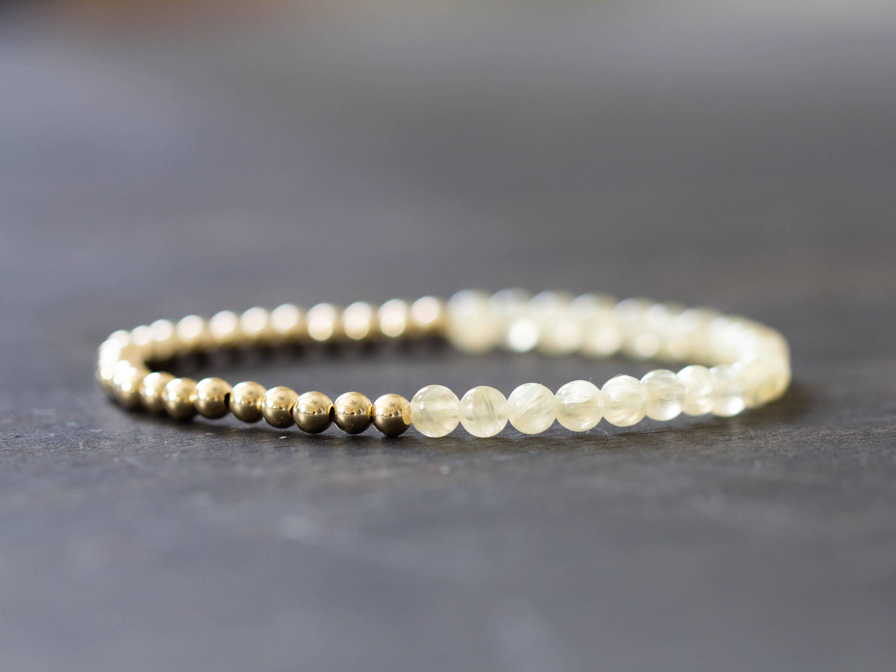 Golden Selenite Stretch Bracelet With Sterling Silver, Yellow Or Rose Gold Filled Golden Selenite Stretch Bracelet With Sterling Silver, Yellow Or Rose Gold Filled